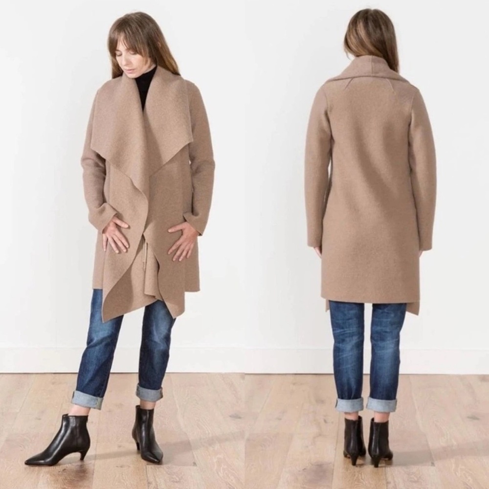 Harris Wharf London Virgin Wool Draped Blanket Coat in Camel Brown US 12 IT 48